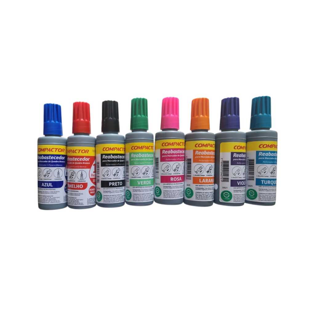 kit 8 Reabastecedor / recargas 30ml pincel quadro branco Compactor SORTIDO