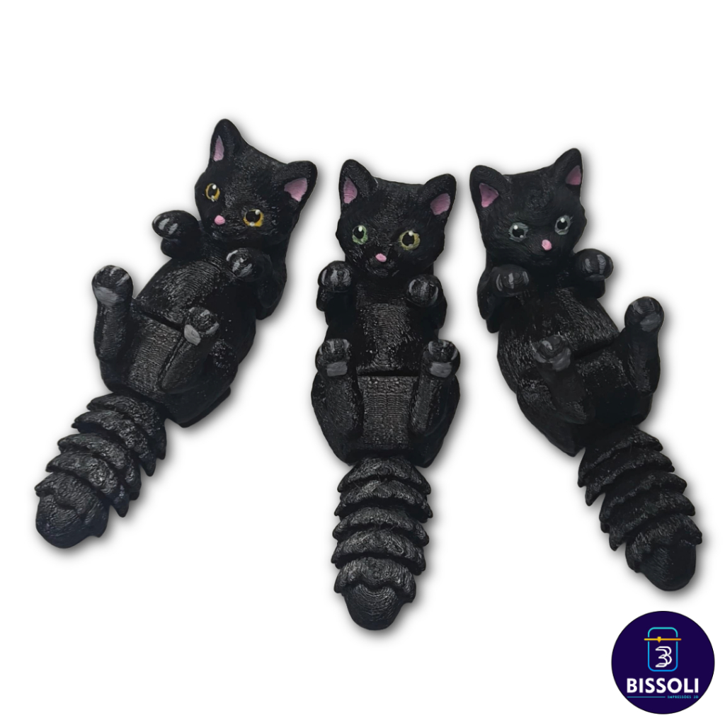 Chaveiro de Gatinho Fofo 3D – Preto, Articulado e Charmoso