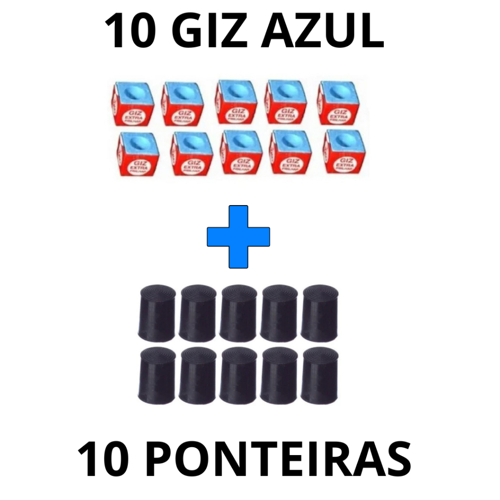 Kit 10 Giz Azul 7 Belo + 10 Ponteiras Virola Rista Para Sinuca Bilhar Snooker em Oferta na Shopee
