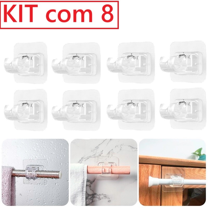 Kit 8 Suporte Para Varão De Cortina Sem Furar Parede Gancho De Parede Janela Adesivo Autocolante