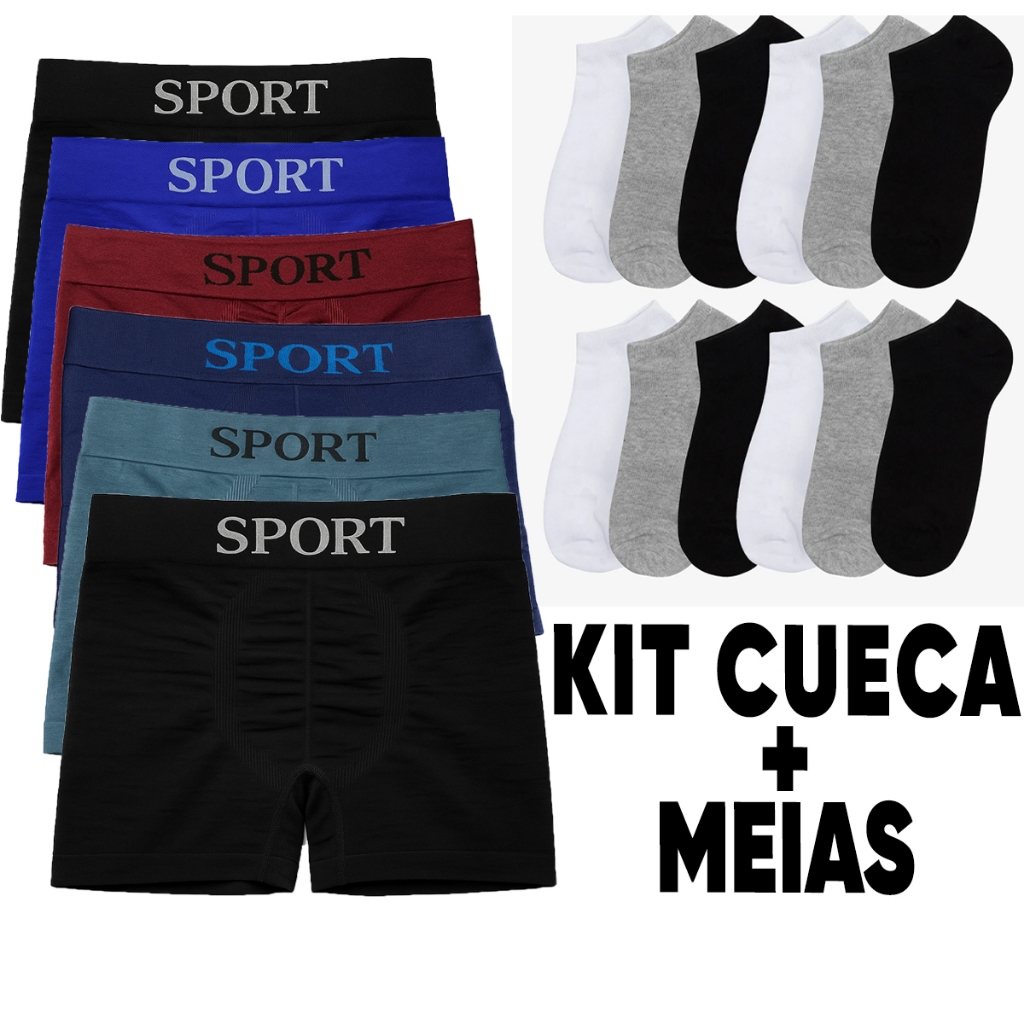 Kit de cueca boxer microfibra + meias soquete Premium Conforto