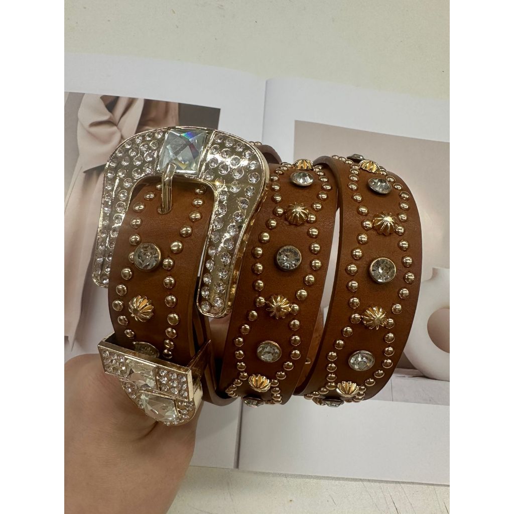 Cinto Feminino Country em Strass Brilhos Ocidental Cowboy Tachas Blogueira Moda Balada Festival em Oferta na Shopee