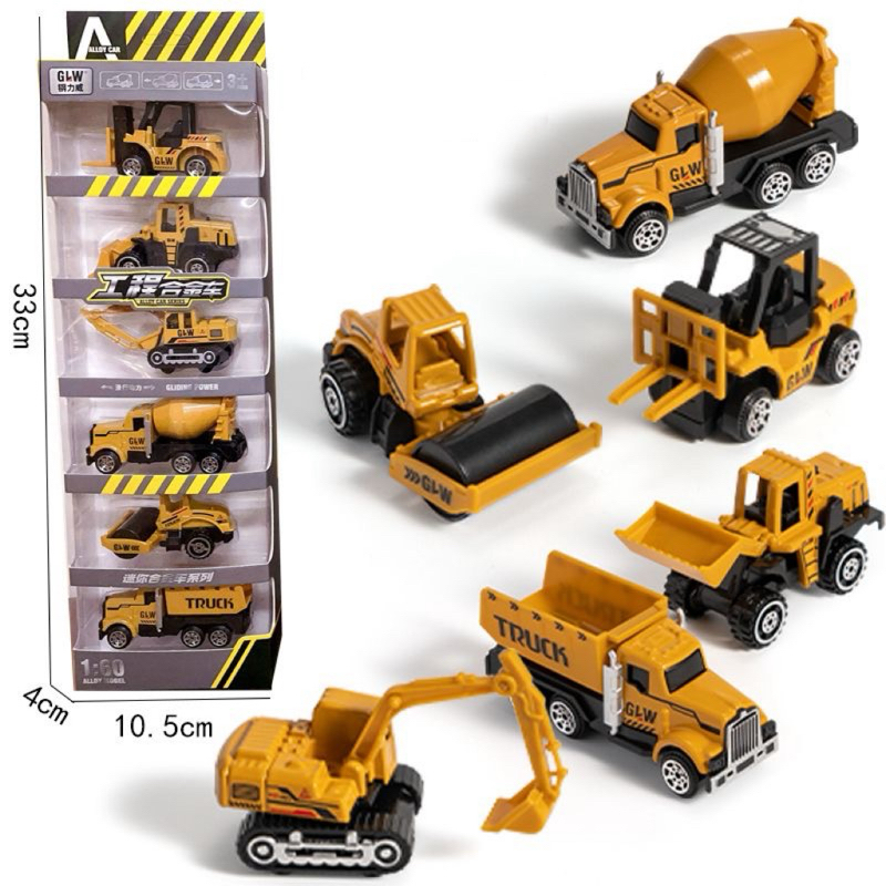 Kit 6 Carrinhos Bombeiro Construção Polícia Miniatura Carro Metal E Plástico
