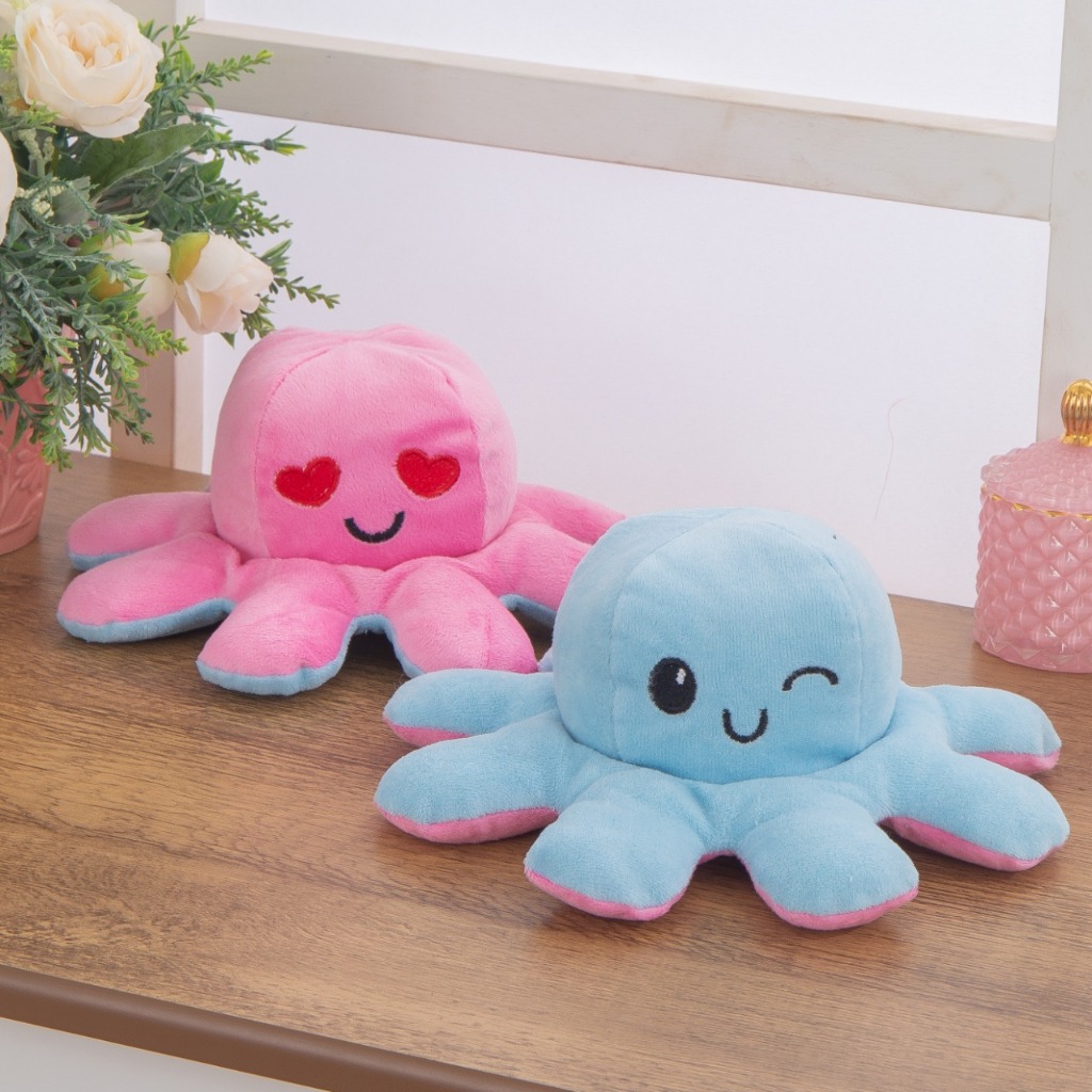 Polvo Pelucia Humor Dupla Face Reversivel Macio Fofo Decorativo Antiestresse Presente Criativo Infantil Conforto Quarto