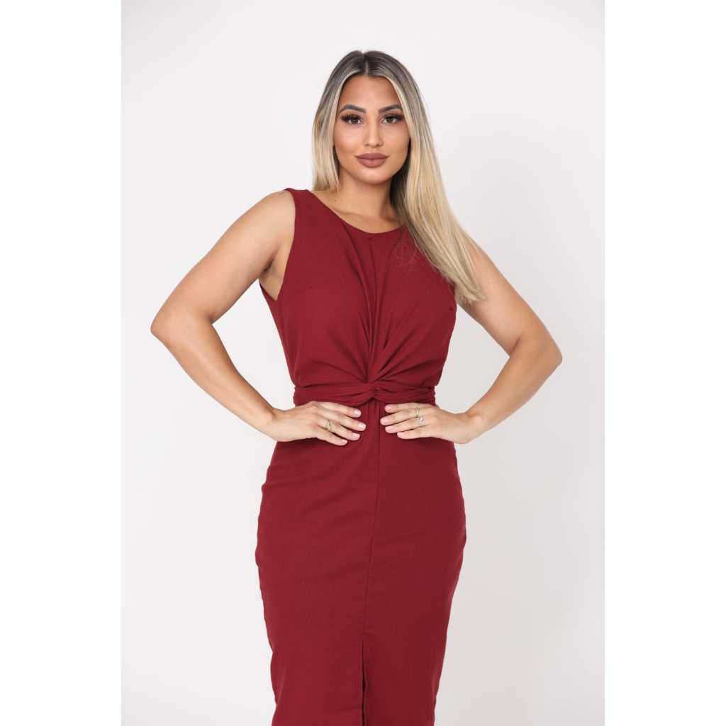 Detalhes do Vestido Femenino Midi Elegante linho