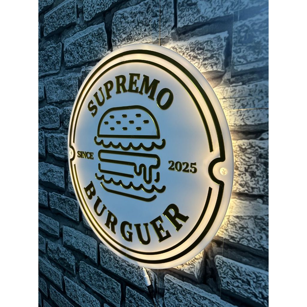 Logo em Acrílico Espelhado c/ Led - Redondo | Logomarca em Acrílico 2mm