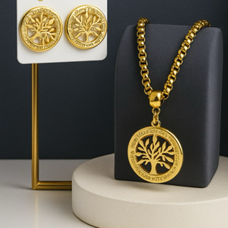 Colar e brinco árvore da vida folheado ouro ou prata em Oferta na Shopee