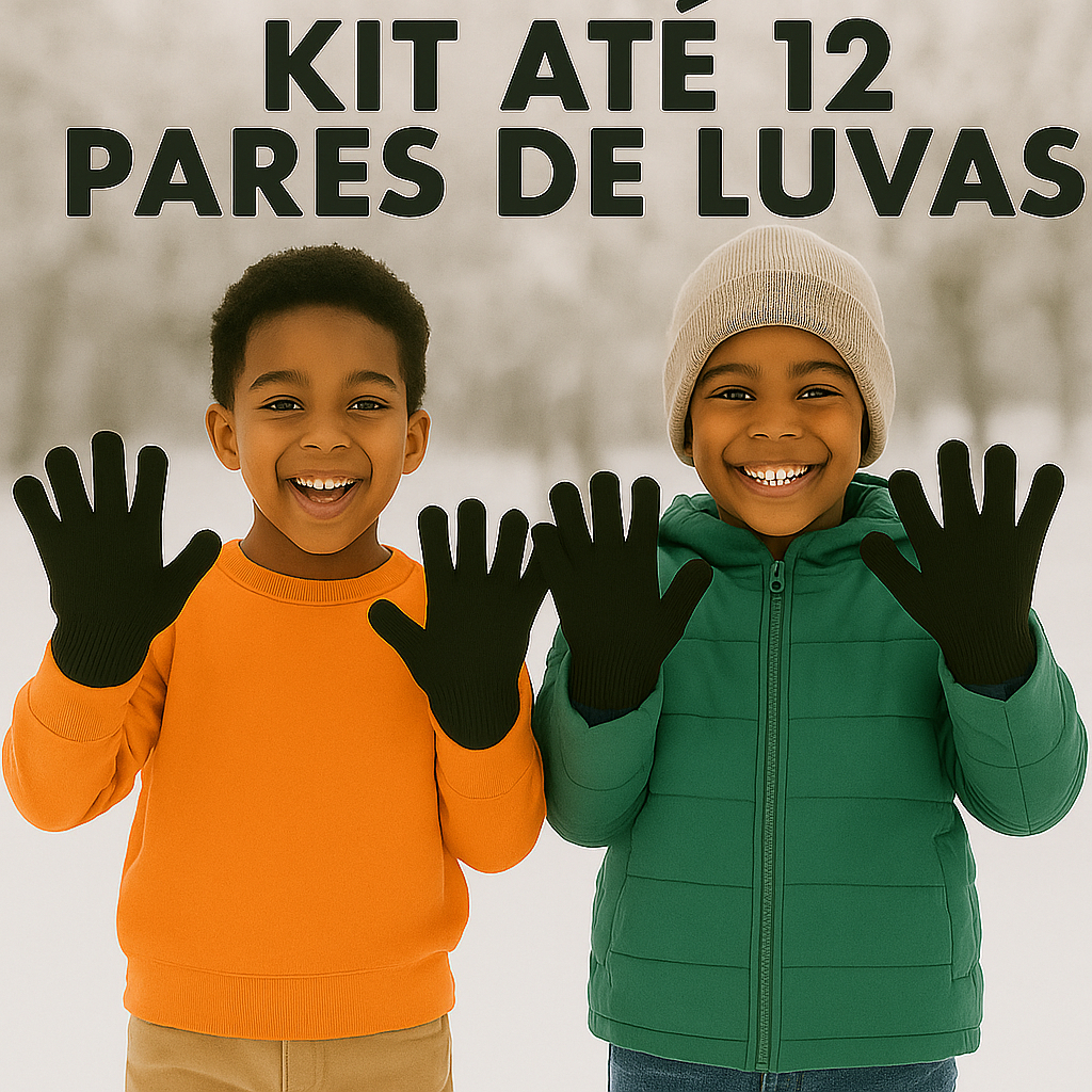 Kit Luvas Infantil Pretas Até 12 Pares Infantil Moda Inverno Estilo Criança