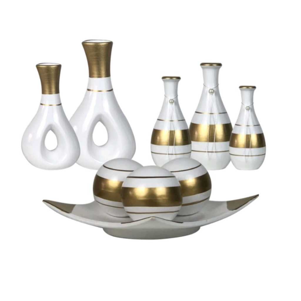 Jogo 9 Vasos Decorartivo Sala Cozinha Mesa Estante Rack Enfeite Luxo Oferta