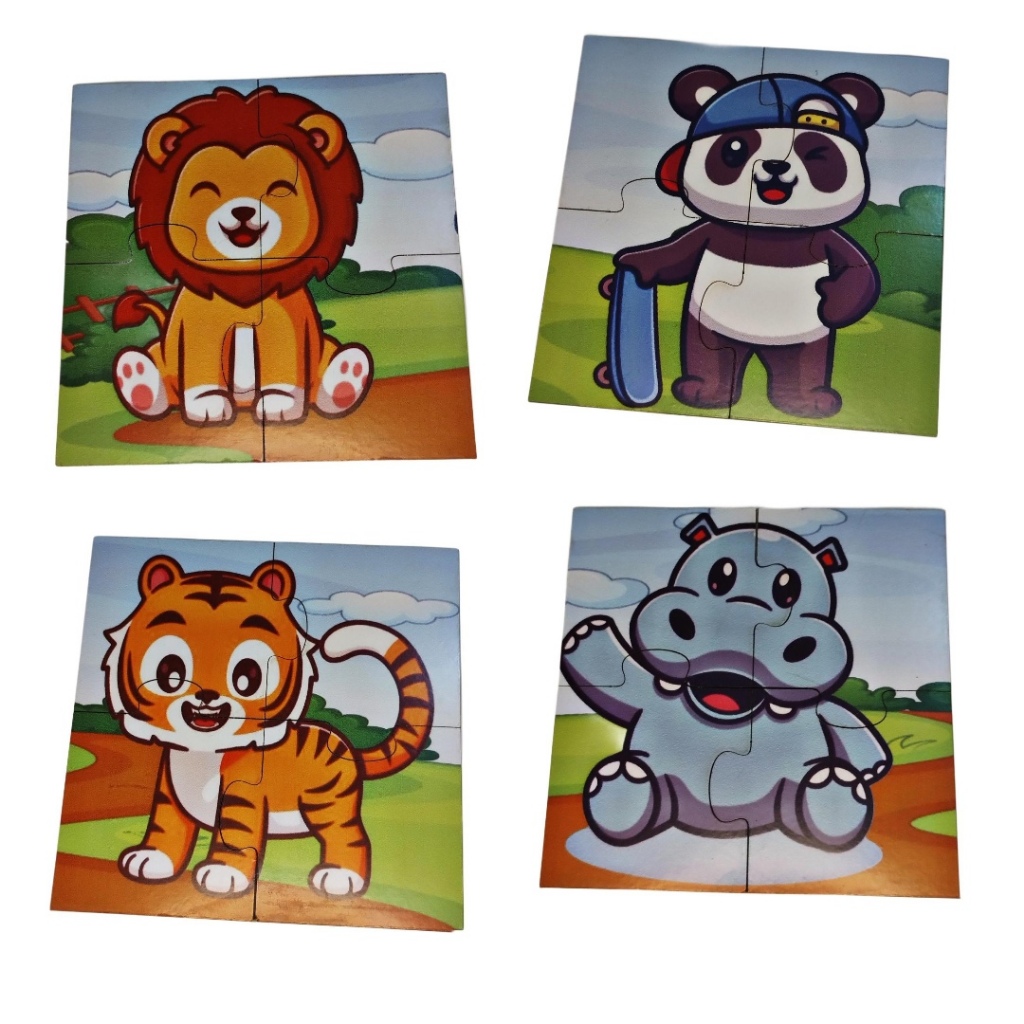 Kit 4 jogos Quebra cabeça de mdf 14x14cm temas Leão Tigre Panda Hipopótamo em Oferta na Shopee