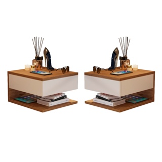 Kit 2 Mesas De Cabeceira Suspensa Freijó Off white Com Gaveta Corrediças Metálica em Oferta na Shopee