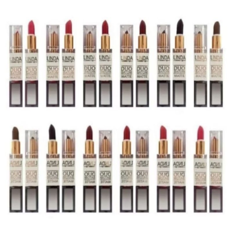Kit 12 Batom Duo Matte 2 em 1 Linda Makeup