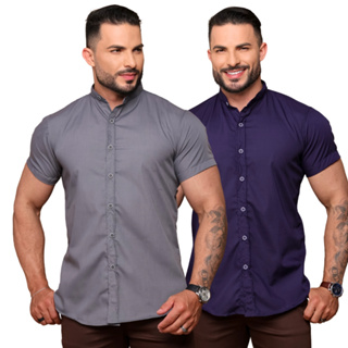 Kit Com 2 Camisa Masculino Gola Padre Manga Curta Slim Fit Verão Elegante Com Elastano Não Amassa em Oferta na Shopee