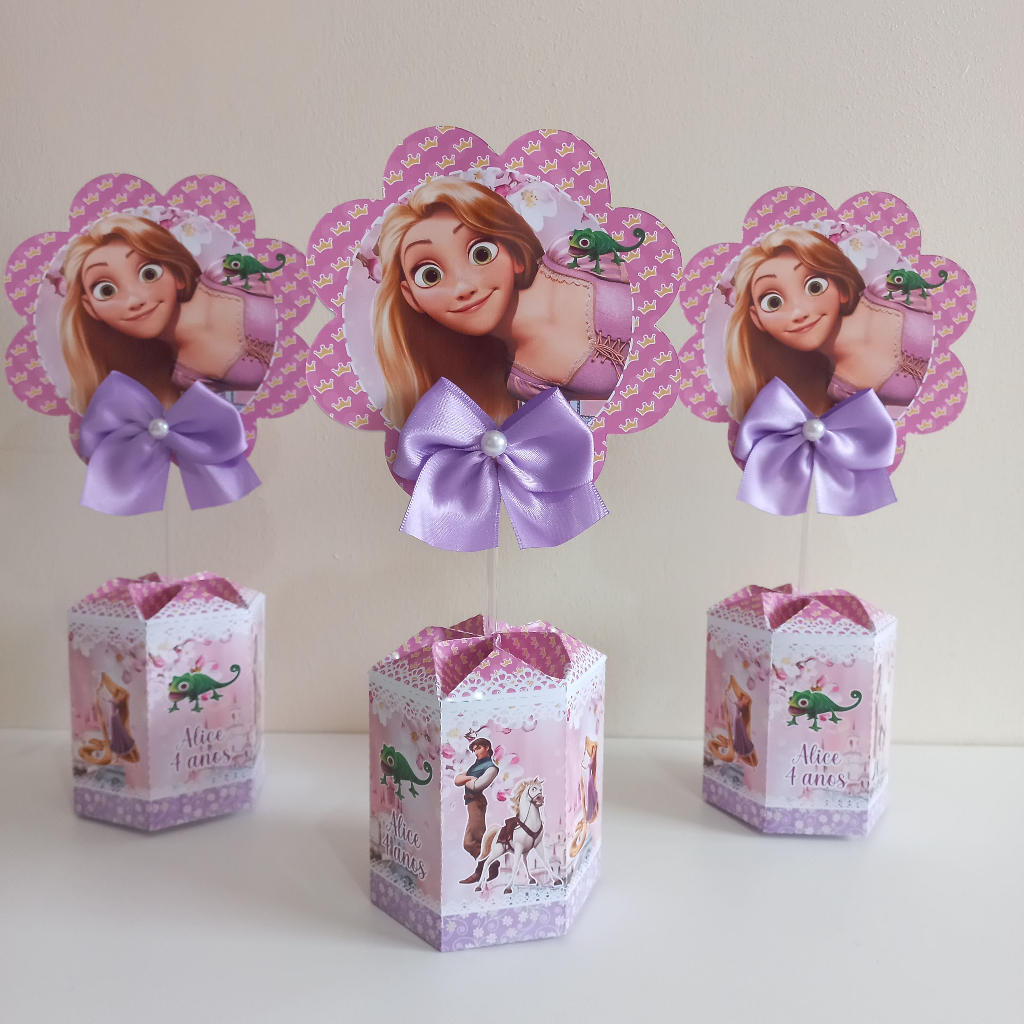 Centro de mesa Personalizados Rapunzel Enrolados Enfeite de Mesa Aniversário Cachepo PEGUE E MONTE