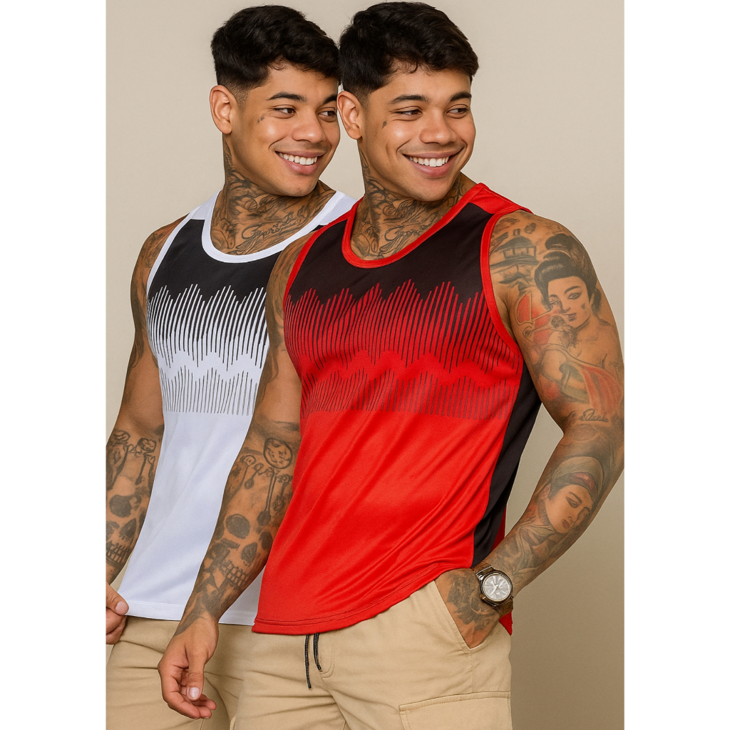 KIT 2 Regatas Masculina DRYFIT Esportiva Colorida Sublimada Leve Roupa de Academia em Oferta na Shopee