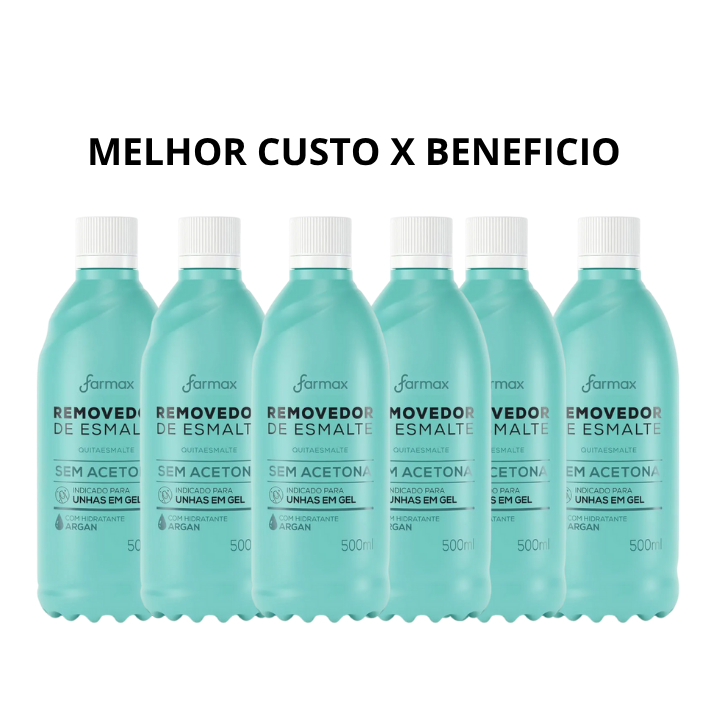 Kit 6 Removedor de Esmalte Sem Acetona Argan Unha Gel 500ml Farmax Envio Imediato Glicerina Hidrata