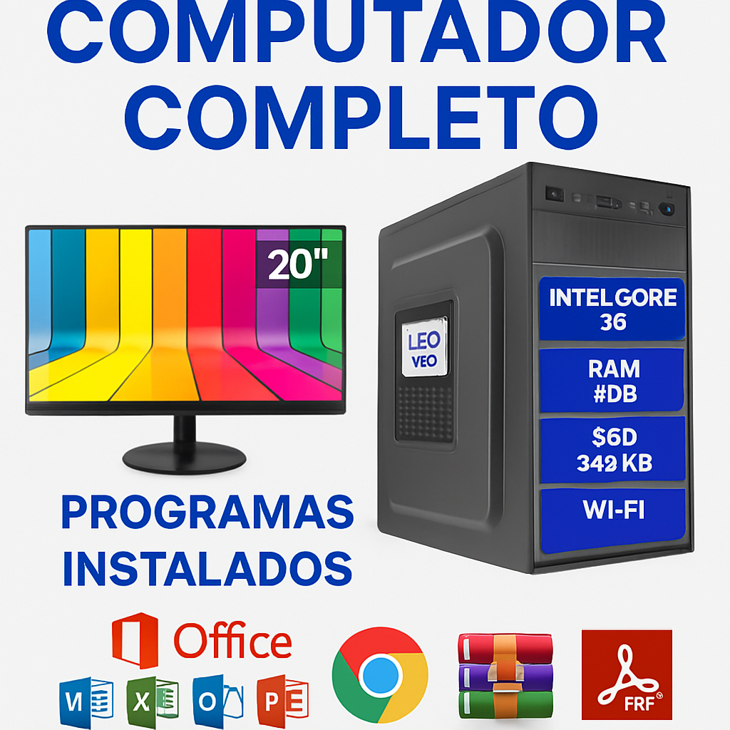 PC Completo - Computador Intel Core I5 Ram 8GB SSD 240GB Windons 10 Pro Completo Monitor 20
