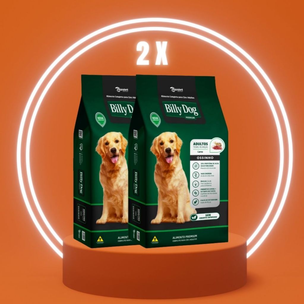 KIT 2 KILOS BILLY DOG RAÇÃO OSSINHO SABOR CARNE - CÃES ADULTOS | NUTRIDANI
