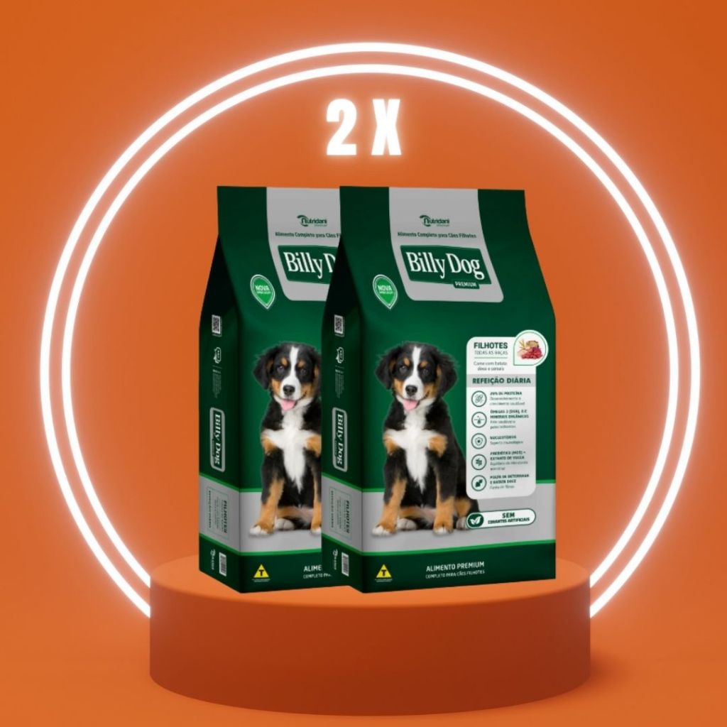 KIT 2 KILOS BILLY DOG RAÇÃO REFEIÇÃO DIÁRIA FILHOTES | NUTRIDANI