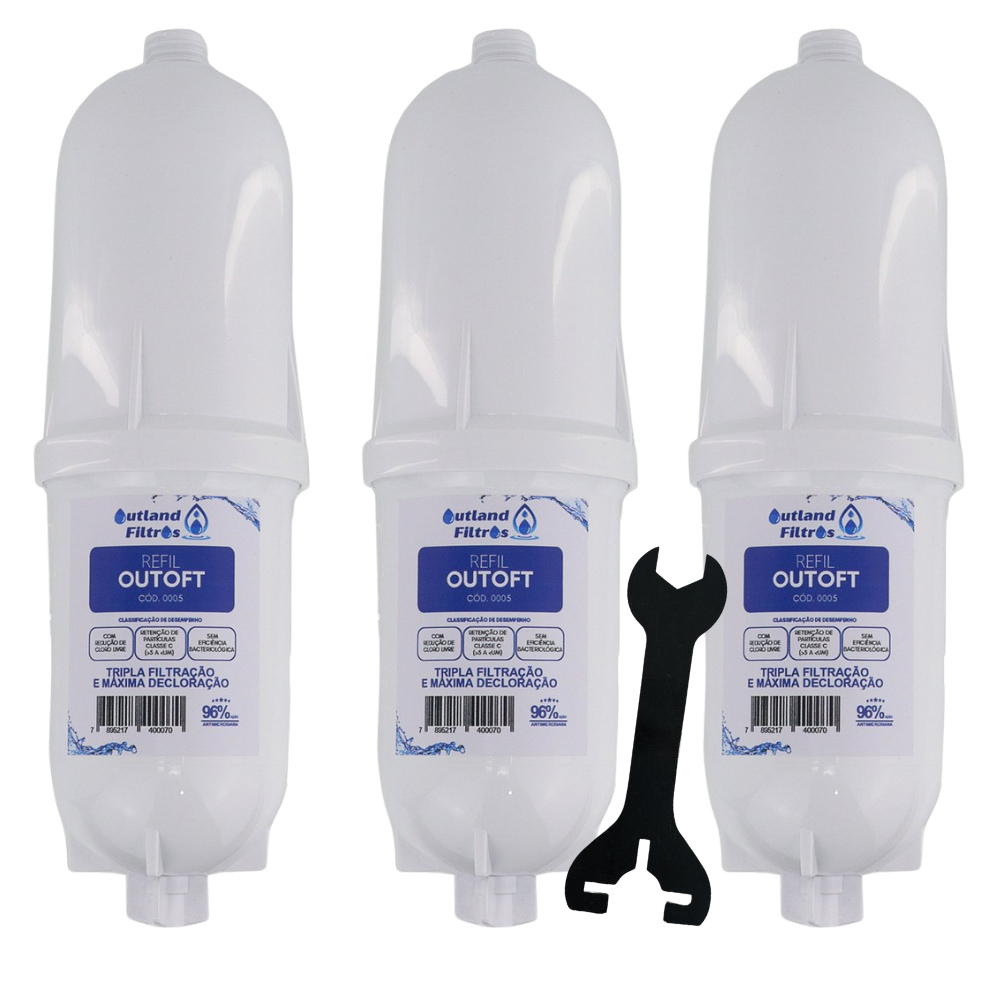 Kit 3 Filtro Refil Compatível Soft Everest Purificador + Chave Auxiliar de Troca