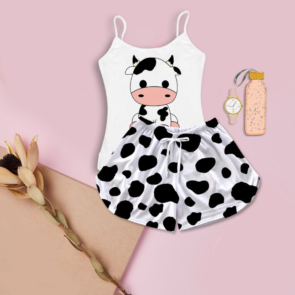 Pijama Feminino Baby Doll Blusinha Alcinha Vaca