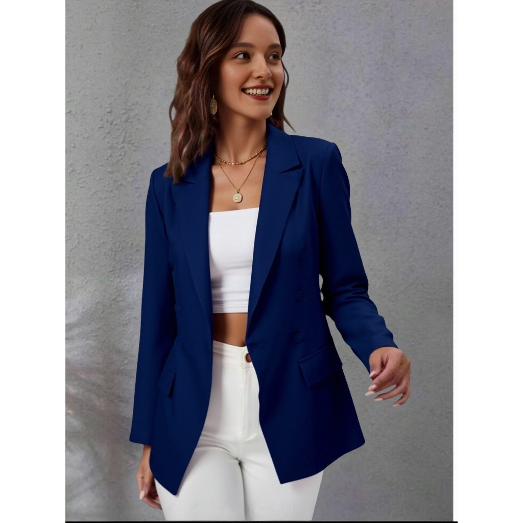 Liuhanmodas Blazer pescoço de lapela trespassado feminino casaquinho max alfaiataria social com botãoacintura