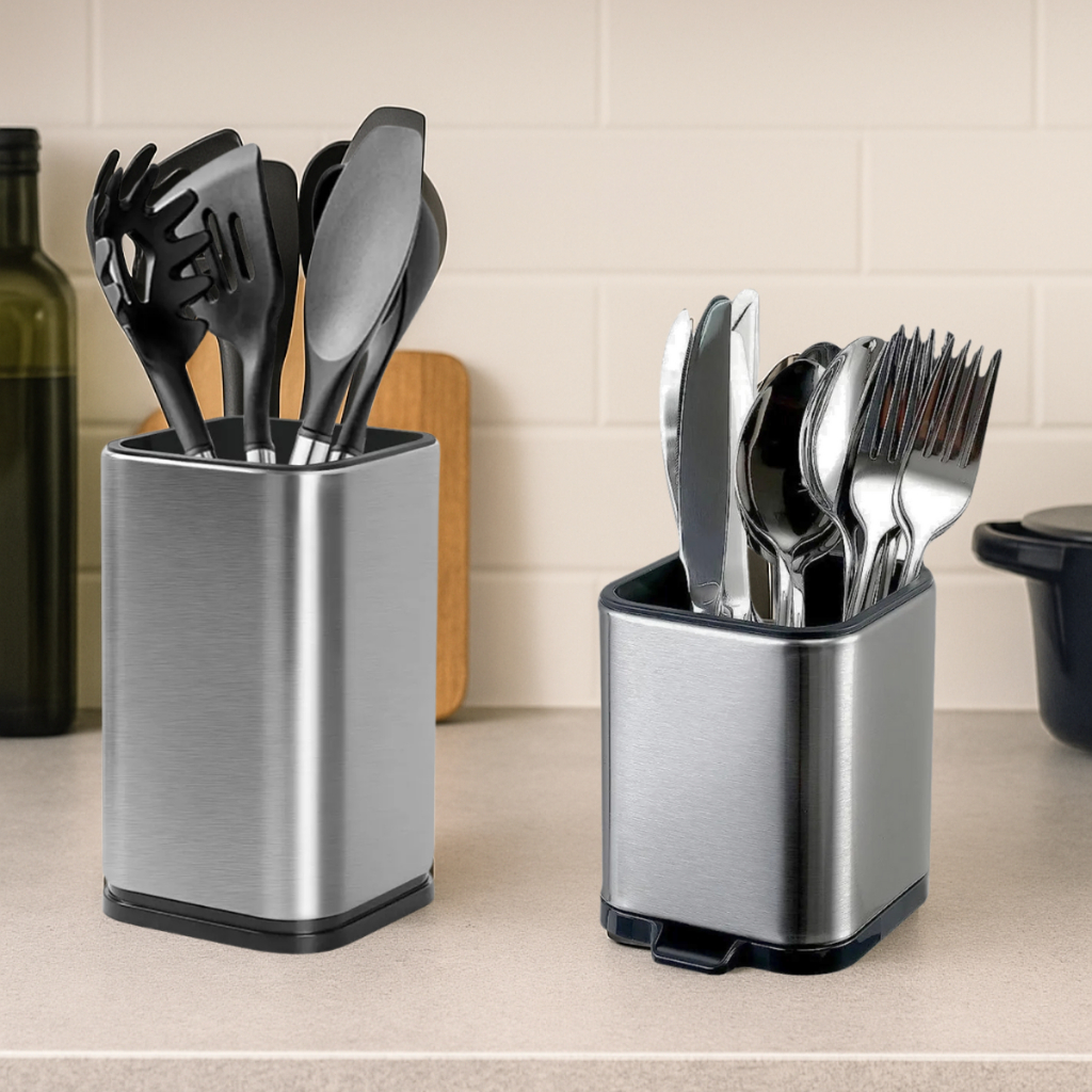 Porta Utensílios Cozinha Inox Sistema Drenagem Água Bancada