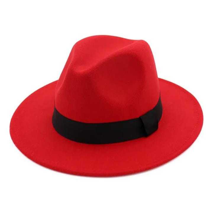 Chapéu Fedora Preto Com Fita Vermelha ~Vermelha com fita preta Abarreta Adulto