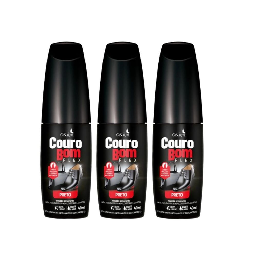Polidor de Sapatos Preto Couro Bom Flex Casa KM 40ml - Kit com 3