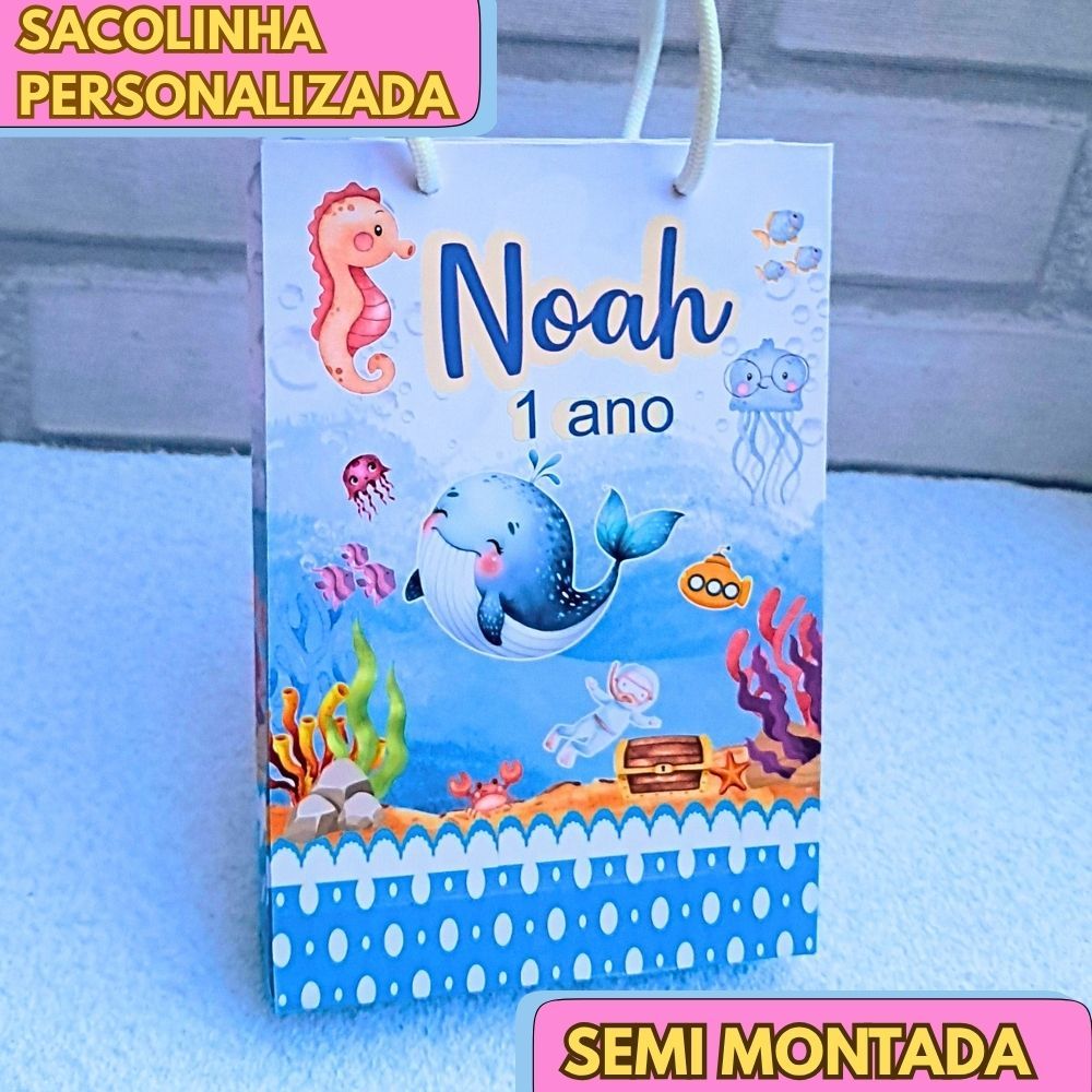 20 Sacolinha Personalizada FUNDO DO MAR - JÁ VAI MONTADA lembrancinha aniversário
