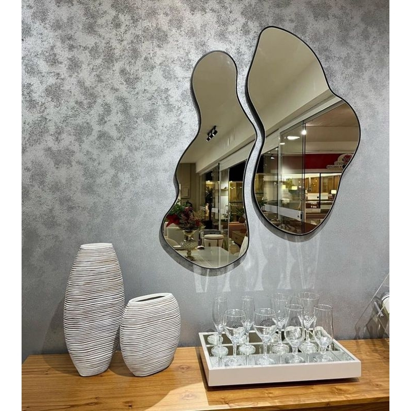 Bandeja Espelhada Laqueada Decorativa Para Sala Bar Taças Branca