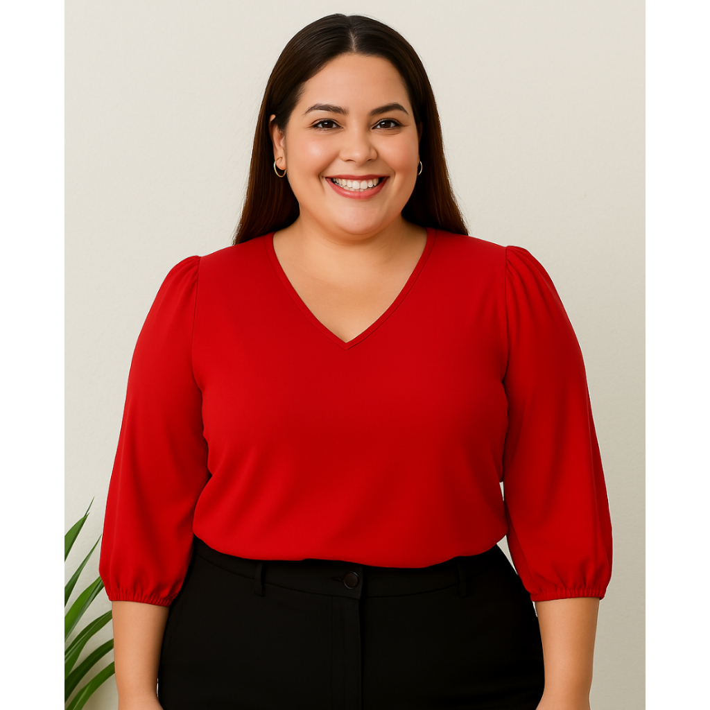 Blusa Plus Size Feminina Outono Inverno Manga  3/4 Tecido Crepe Duna Social Elegante Moda Evangélica em Oferta na Shopee