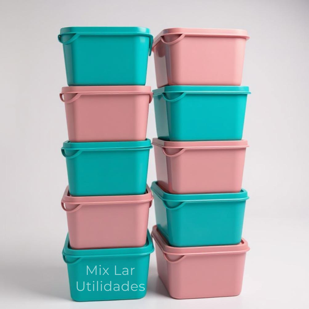 Jogo de potes 1 litro com 10 unidades retangulares para marmita em Oferta na Shopee