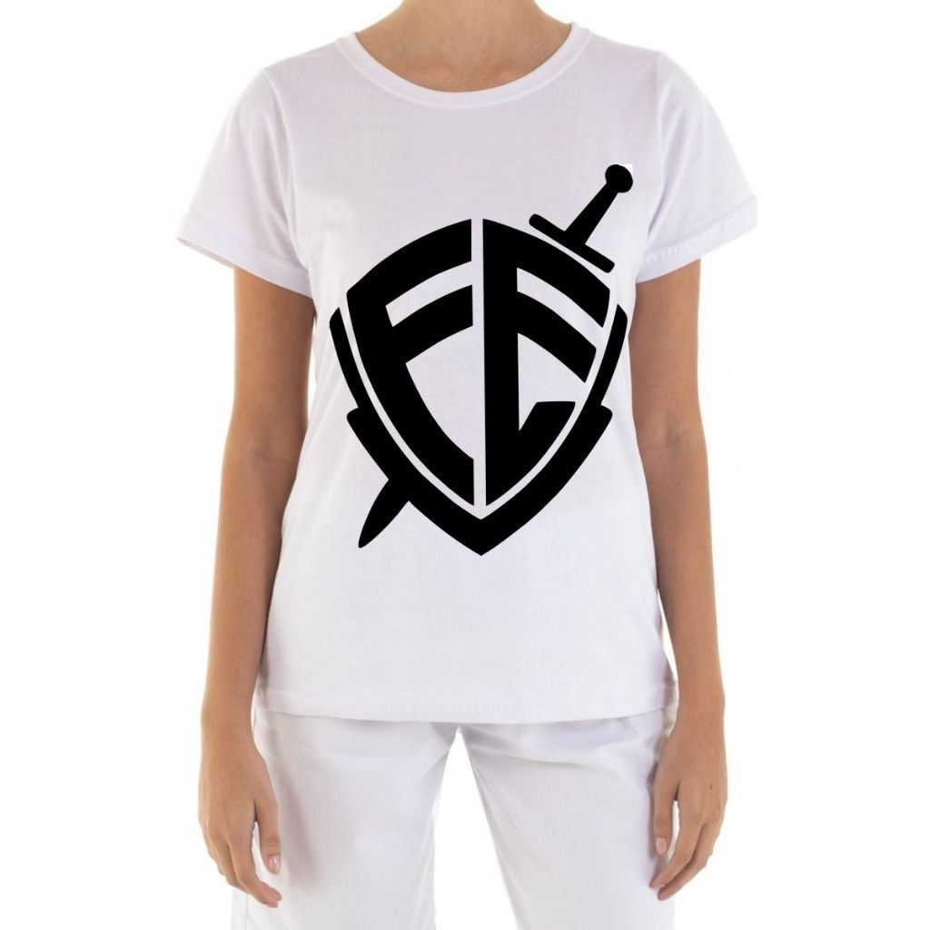Camiseta Feminina Baby Look 100% Algodão Super Confortável Fio 30.1 Estampa FÉ Dia a Dia Lazer