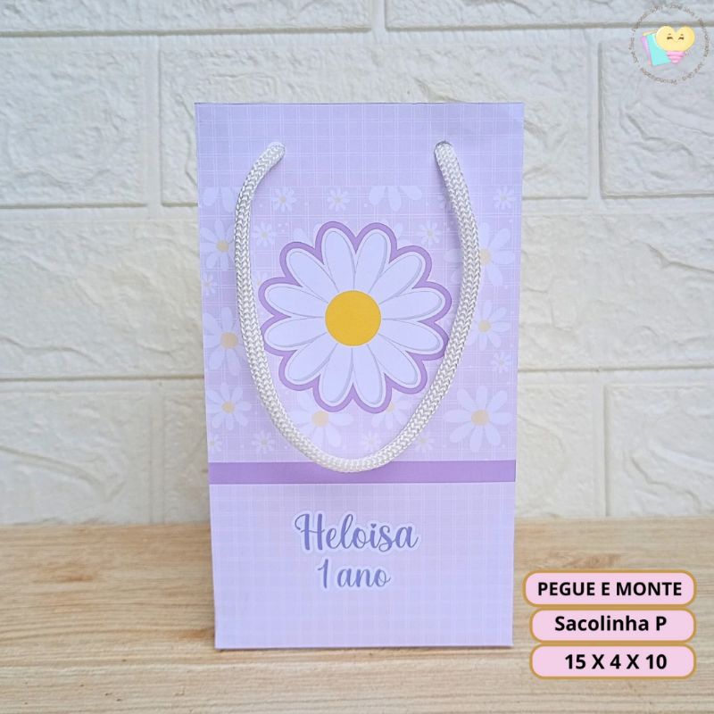 Sacolinha Surpresa Margaridas Lilás - Personalizados - Lembrancinha - Festa infantil - Aniversário / PEGUE E MONTE