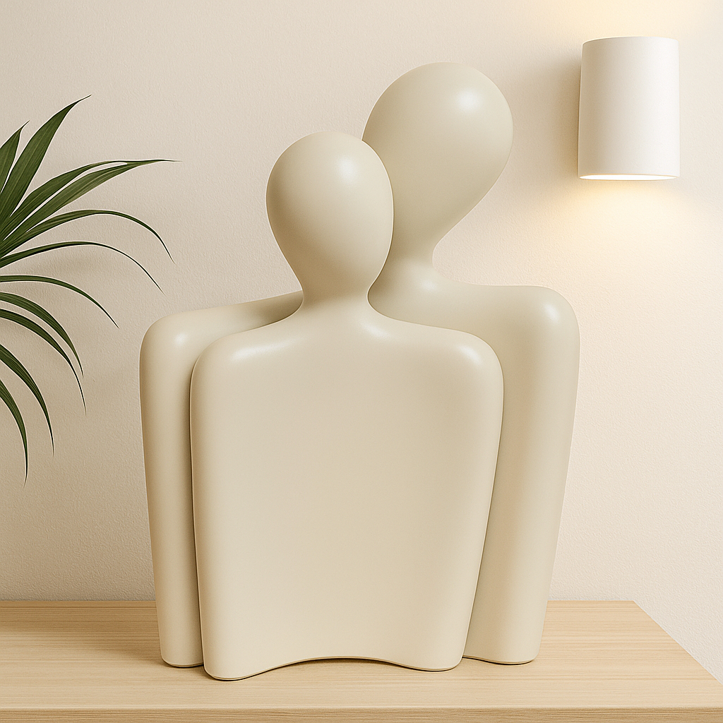 Estatueta Estátuas Casal Chamego Carinho Enfeite Cerâmica decoração Moderna Off white