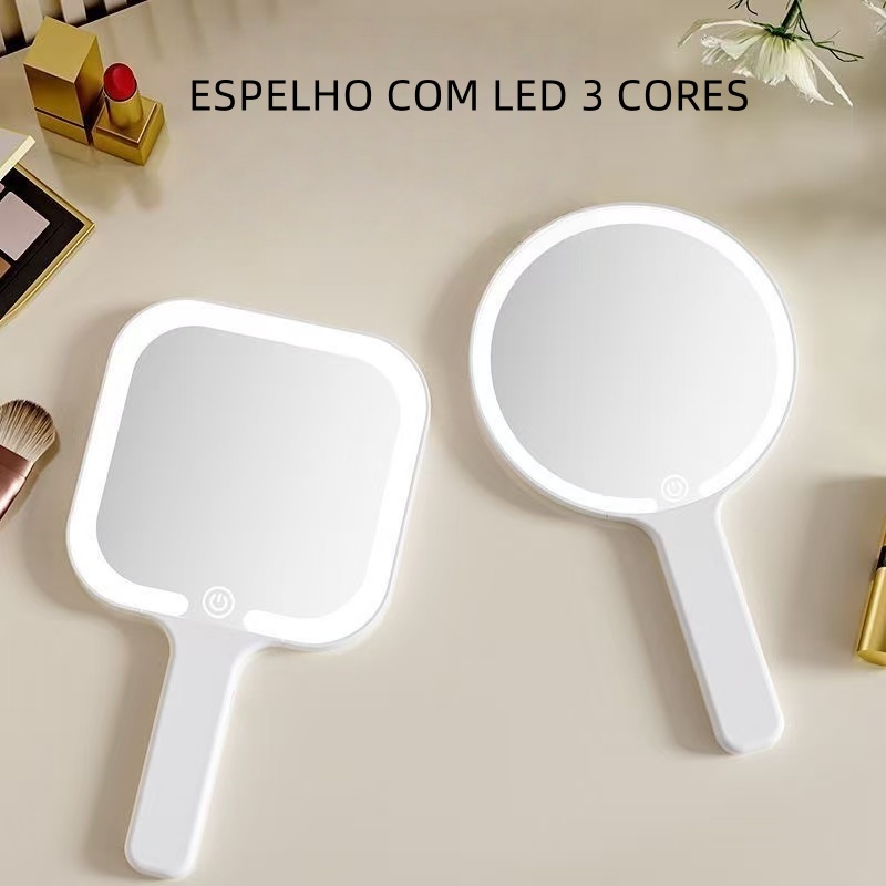 Espelho de mão com Led recarregável USb para maquiagem 025-010/011