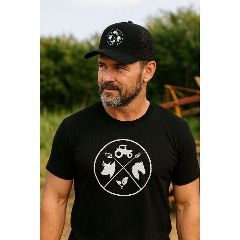 Kit Camiseta e Boné Agro Masculino | Algodão Premium | Estampa DTF | Gola Redonda | Boné com Redinha