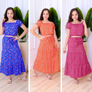 Look Infantil Feminino Verão – Conjunto Estampado com Blusa e Saia longa, Conforto e estilo, primavera* em Oferta na Shopee