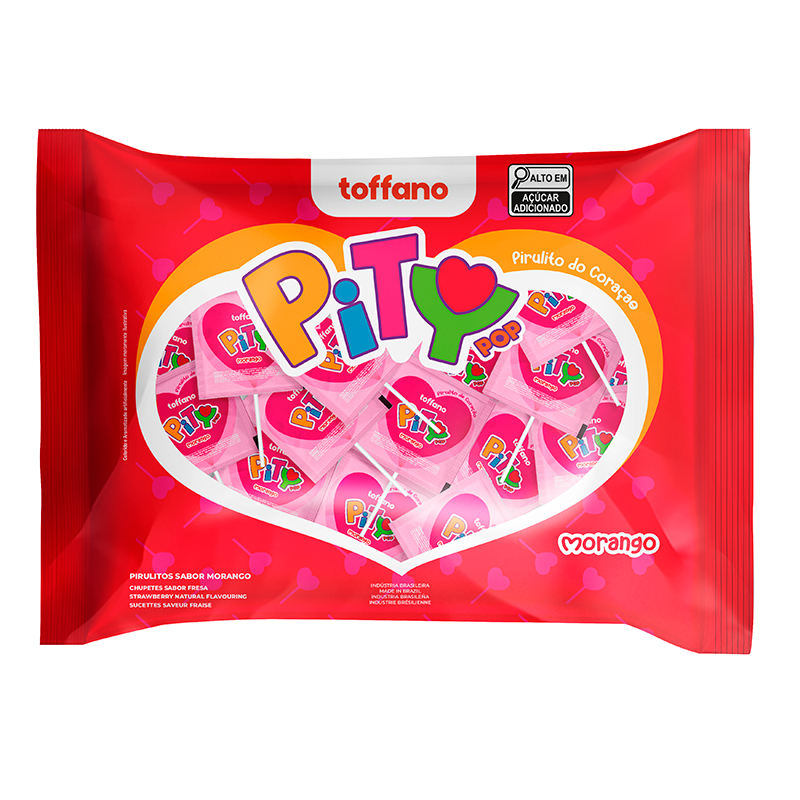 Pirulito Pity Coração Morango 200g C/50 Unidades - Toffano em Oferta na Shopee