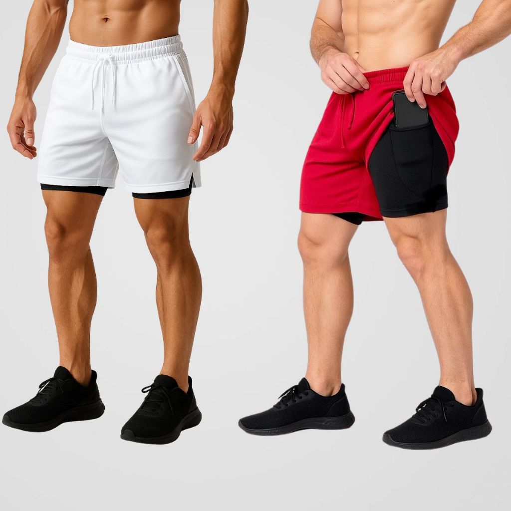 Kit 2 Shorts Forrado 2 Em 1 Sports Academia Com Bolso Interno