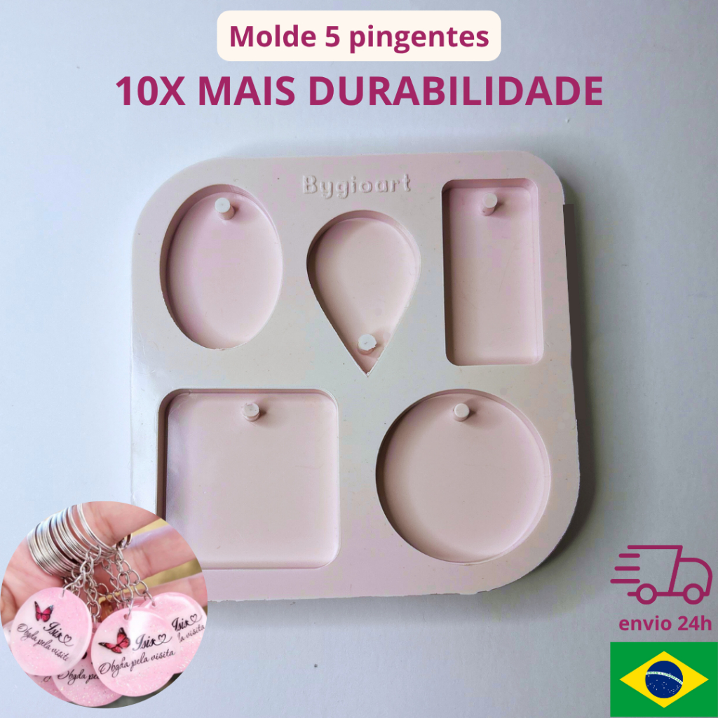 Kit 5 moldes de silicone mini pingente com furo colar chaveiro brinco joias várias formas artesanato resina epóxi em Oferta na Shopee