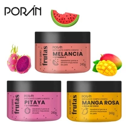 Kit Esfoliante Poran Corpo e Rosto 240g Vegano Frutas – Super Cheirosos Bem Me Quero — imagem 1