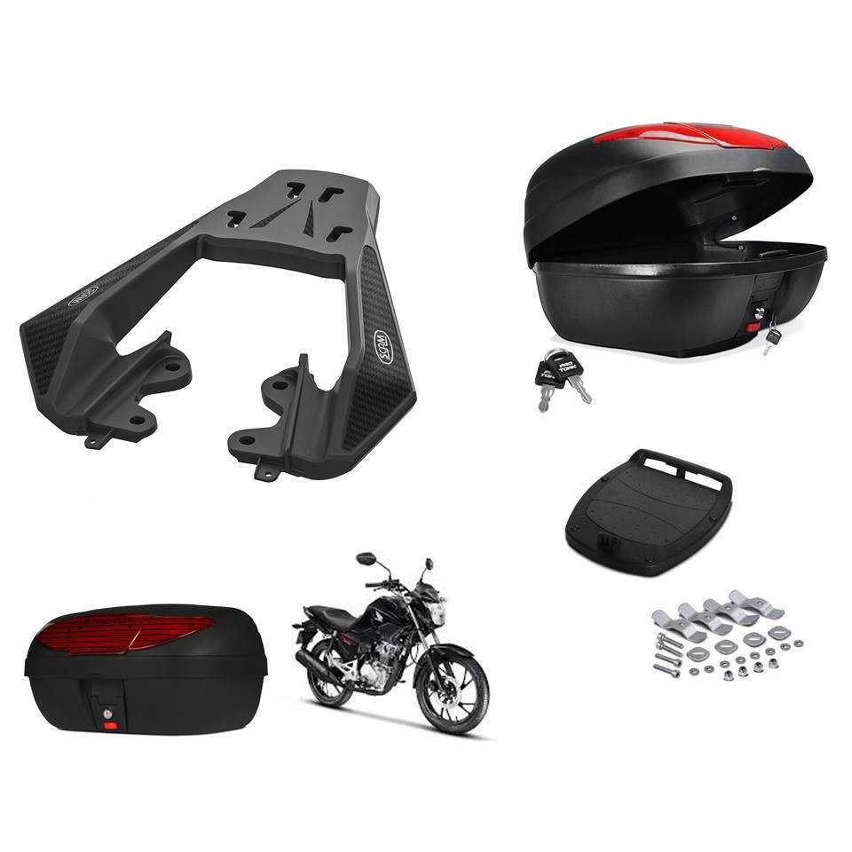 Kit Suporte Bagageiro Scam + Bauleto Baú 45l Cg 160 Fan Start Titan 2025 2026