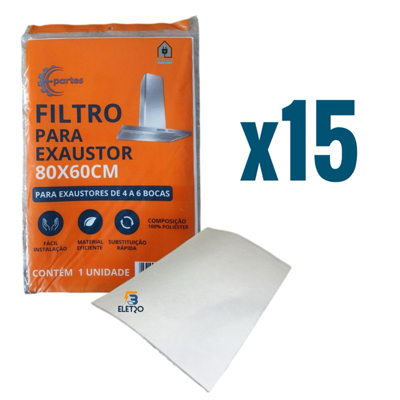 Filtro Manta 100% Filtragem Coifas Exaustores e Depuradores Universal 60cm por 80cm (KIT 15 PEÇAS)