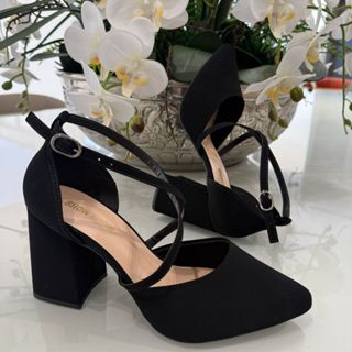 Sapato Feminino Scarpin Tiras Cruzadas Salto Alto 8 cm Grosso brilho elegante Original Show Show