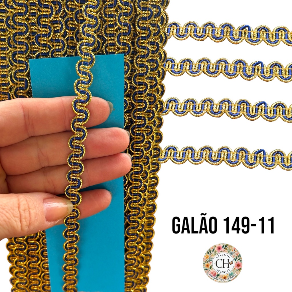 Galão Passamanaria Metalizado dourado com azul royal, Ref: 149-11 contém 20 metros Festas Decoração Artesanatos Roupas em Oferta na Shopee