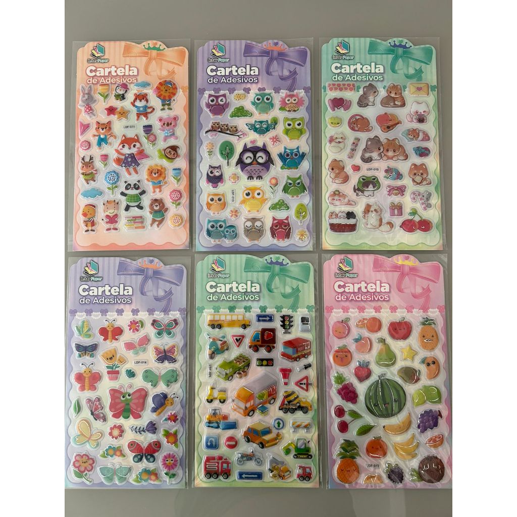 Kit Cartela de Adesivos 3D Infantil Sticker Modelos Cartela Grande