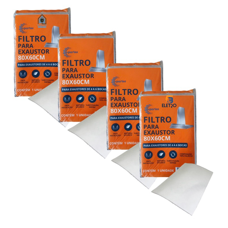 4 Filtros Manta para Depurador Exaustores e Coifas Universal de 60cm × 80cm Kit Promocional
