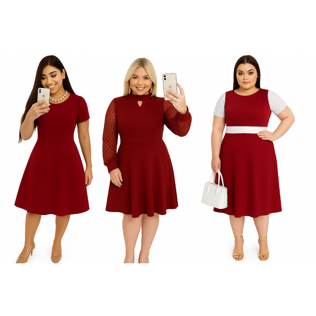 Vestido Plus Size Evangélico Renda Plus Tule Vermelho Rodado Peplum Moda Blogueira Premium (Deus amor, romance, Sabrina)